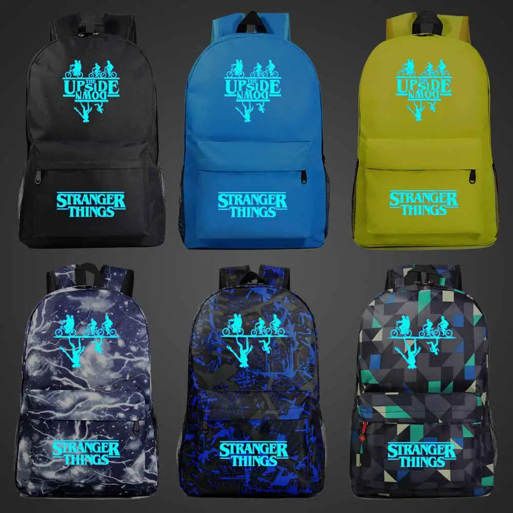 

Синяя светящаяся модная школьная сумка для книг «очень странные дела» для мальчиков и девочек, женский рюкзак, школьные ранцы для подростко...
