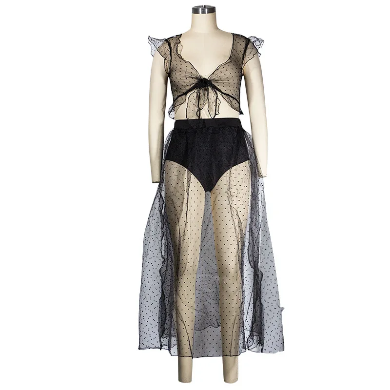 Платье в горошек Adogirl комплект из двух предметов прозрачная сетчатая рубашка с