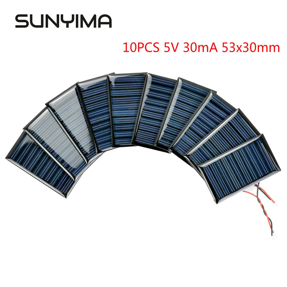 Полисолнечная панель SUNYIMA, 10 шт., 5 В, 30 мА, 53x30 мм