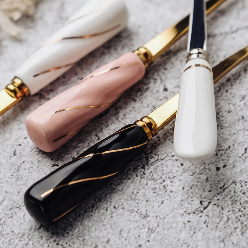 Ложка-мешалка из нержавеющей стали с ручкой искусственного фарфора | Дом и сад