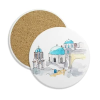 imerovigli village in santorini greece ceramic coaster cup mug holder absorbent stone for drinks 2pcs gift