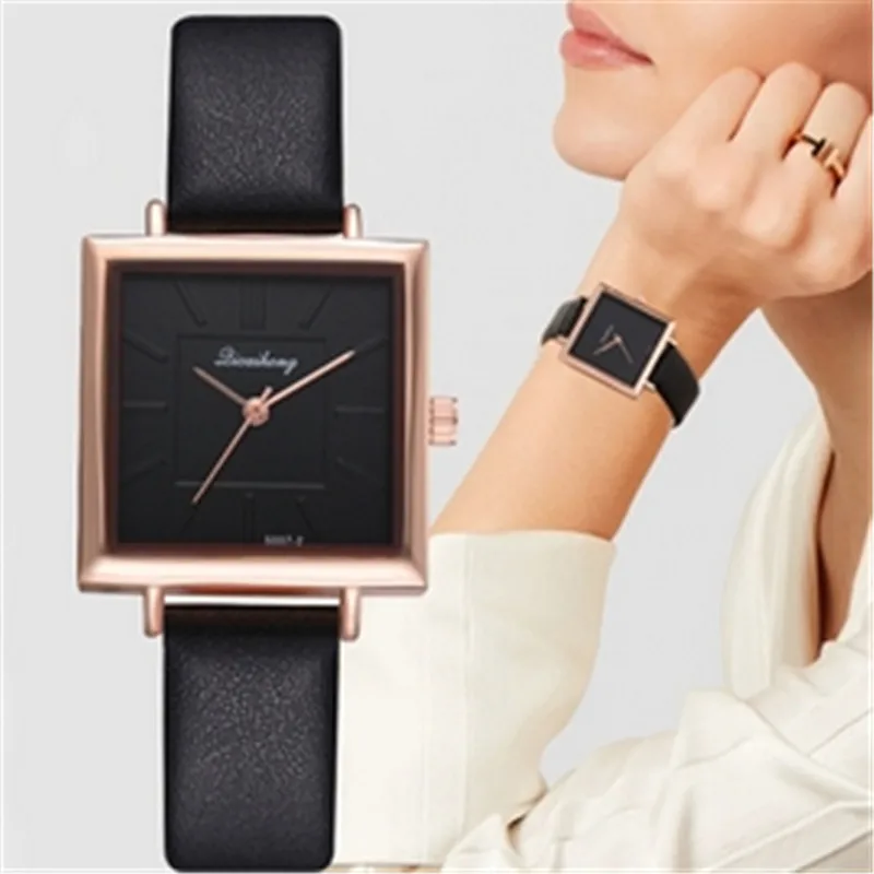 Лидирующий бренд женские квадратные часы с браслетом наручные кожаными