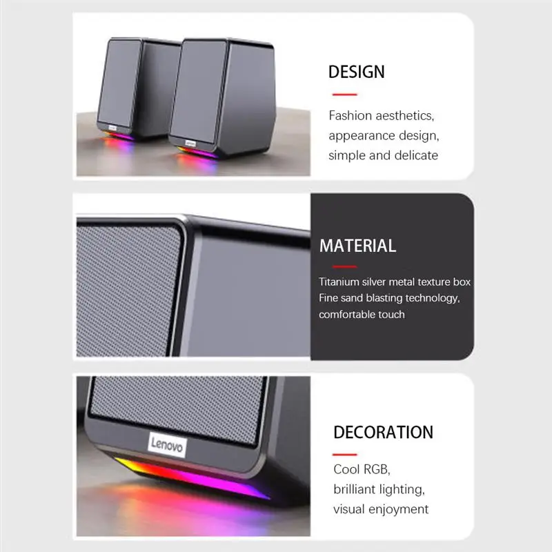 lenovo ts38 tws speaker sound box with rgb light 2 channel hifi stereo sound usb 3 5mm jack for laptop computer tv pc gaming free global shipping