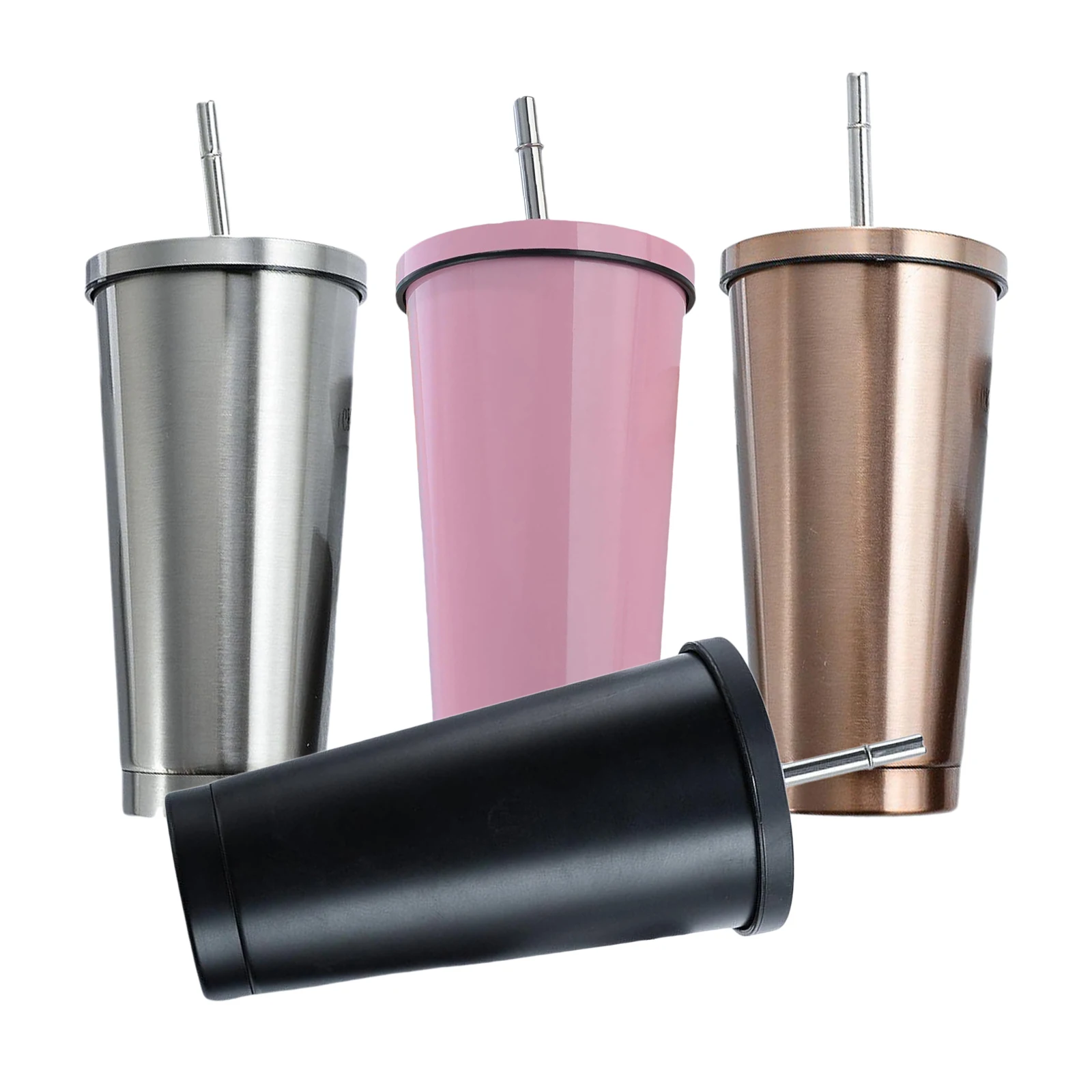 

500ml Double Wall Cup Stainless Steel Vacuum Insulated Mug with Straw Spill-Proof Lid as a Gift for Friends Easy to Clean