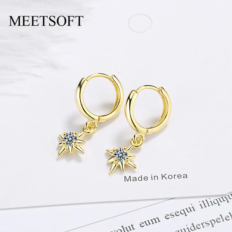 

MEETSOFT Sterling Silver Prevent Allergy Hoop Earrings for Women Trendy Chain Small Round Crystal Jewelry Gift
