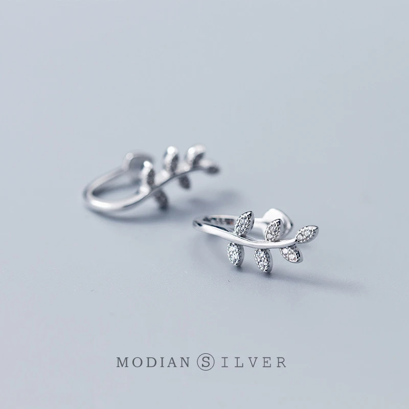 Modian 100% 925 Стерлинговое Серебро винтажные листья деревьев клип серьги с
