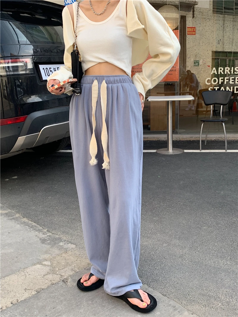 

3134 Корейская версия 2021 Новинка Ленивый ветер с высокой талией тонкие повседневные брюки с широкими штанинами для похудения