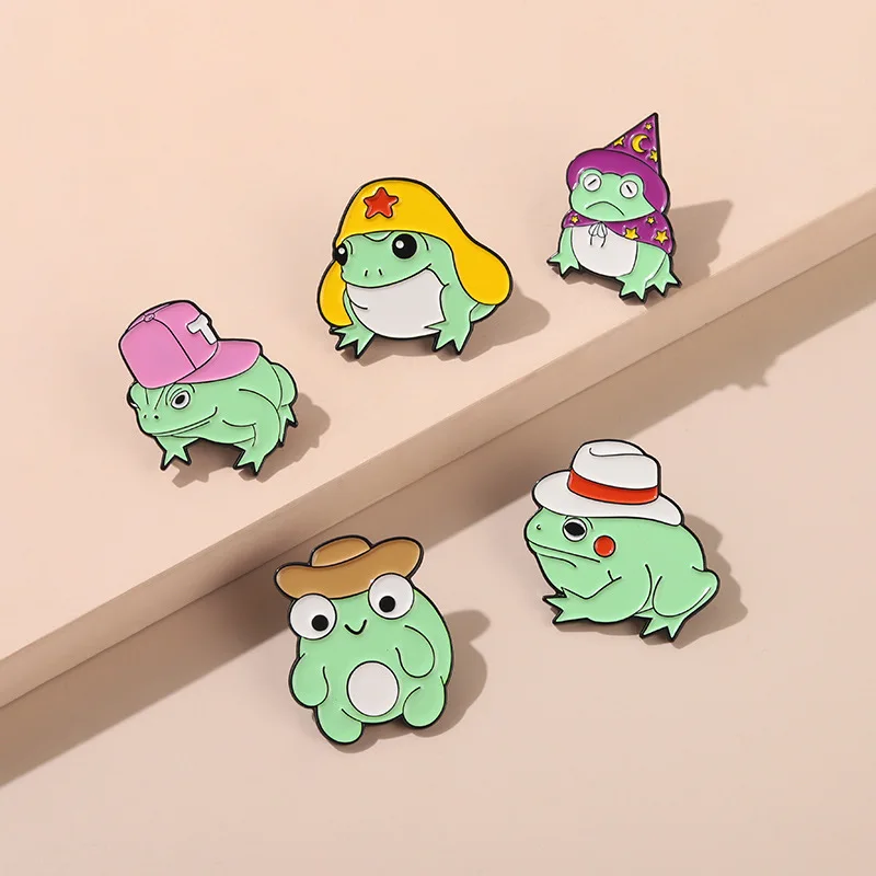 Japan South Korea Cartoon Cute Frog Alloy Enamel Brooch With Hat Funny Little Animal Badge Pin Fashion Children's Gift Jewelry |