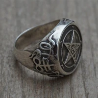 budrovky occult stainless steel sigil of baphomet ring gothic witch church of satan cross rings satanic lucifer jewelry