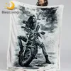 BlessLiving Motorcycle Sherpa Blanket Cool Girl Linen Blanket Ink Painting Custom Blanket Modern Artwork Mantas De Cama Dropship 1