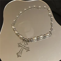 vintage cross pendant necklaces for women girl wedding goth punk pearl clavicle chain choker jewelry giifts accessories