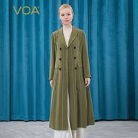 voa 30mm heavy silk mustard green lapel double breasted white arch needle cover bag long sleeve business trench coat fe76