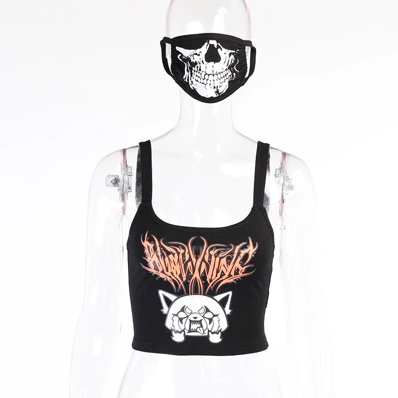 

Dark Gothic Camis Crop Top Women Black Fashion Designer Female Tank Top Tight Cartoon Print Cute Top Girl Sexy Unique 2021 Camis