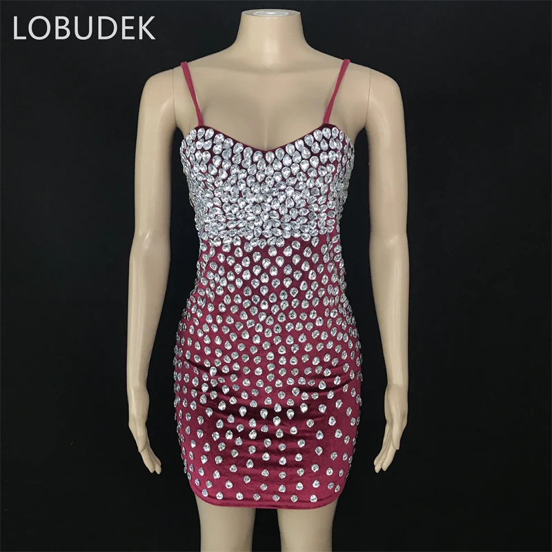 

Разноцветное женское платье, модное платье для дня рождения, выпускного вечера, прозрачные кристаллы, наряд, костюм певицы, черный, розовый