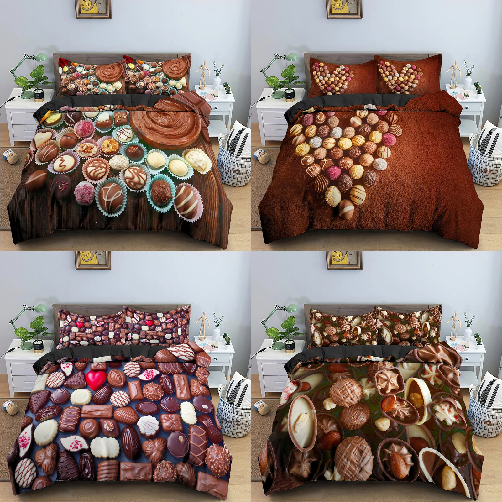 

Chocolate Bedding Set Dessert Candy Duvet Cover Comforter Bedding Set Sweet Food Girls Bed Linen Single Queen King Bed Cover Set