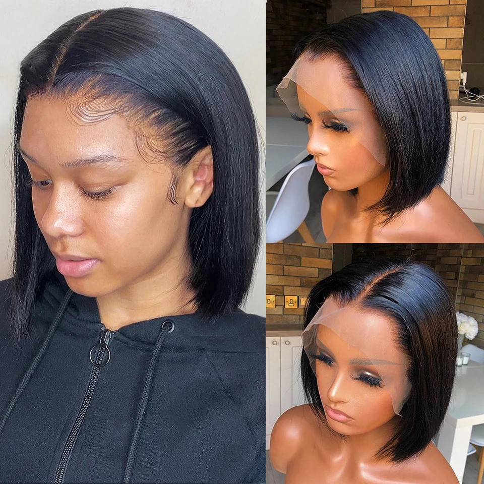 

Парики боб из натуральных волос на фронтальной сетке, прямые бразильские натуральные цвета парики с детскими волосами, плотность 150%, для же...