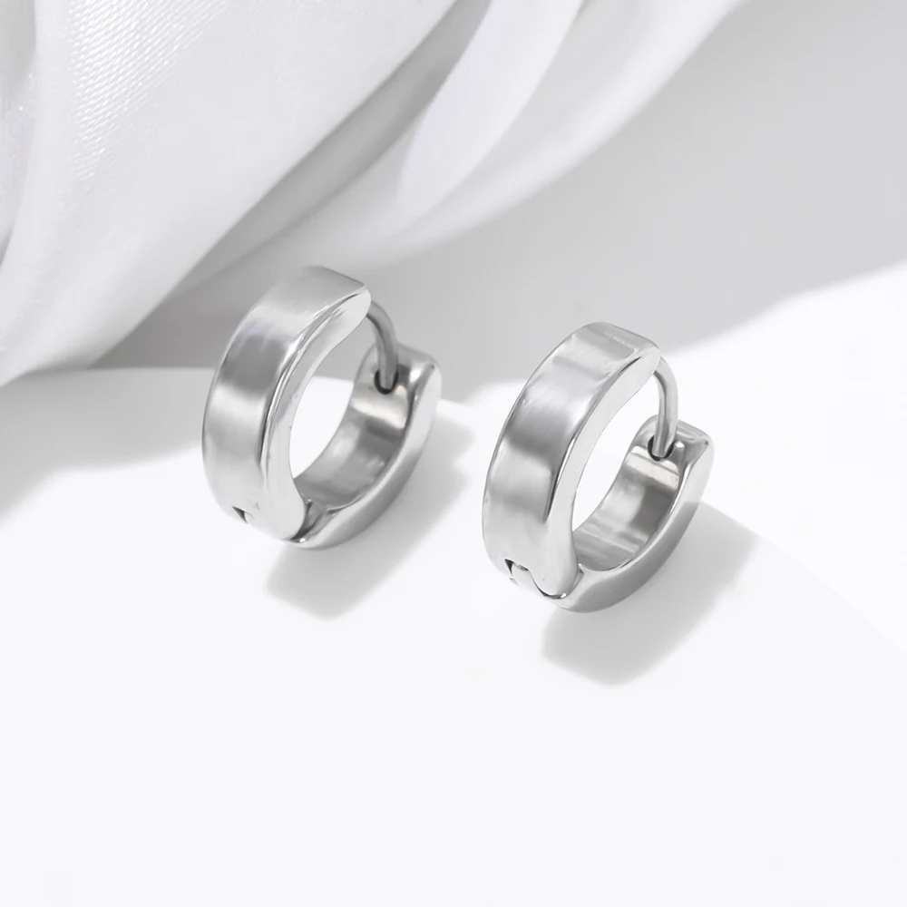 

Classic Punk Earrings for Men Silver Color Stainless Steel Fashion Circle Small Women's Hoop Earrings Girls Gift