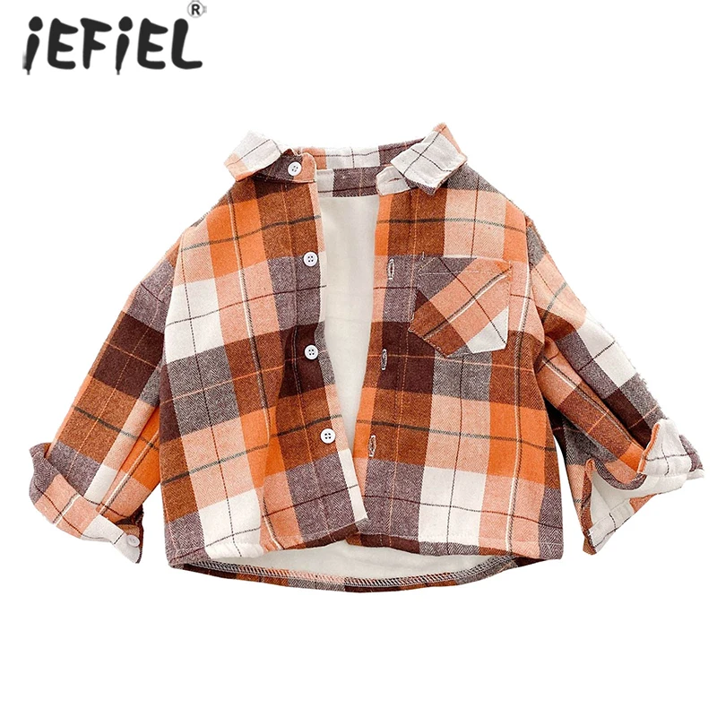 

Kids Boys Plaid Shirts Jacket Cotton Warm Child Shirt Thicken Loose Blouses Winter Spring Warm Baby Velvet Tops Clothes 1-8Y