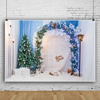 laeacco christmas tree white birck wall baby photography background blue curtain floor decor banner photo backdrops photostudio