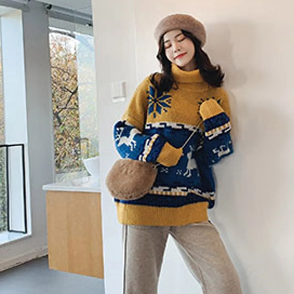 Женский джемпер свитер пуловер топы пальто на Рождество зимние женские теплые