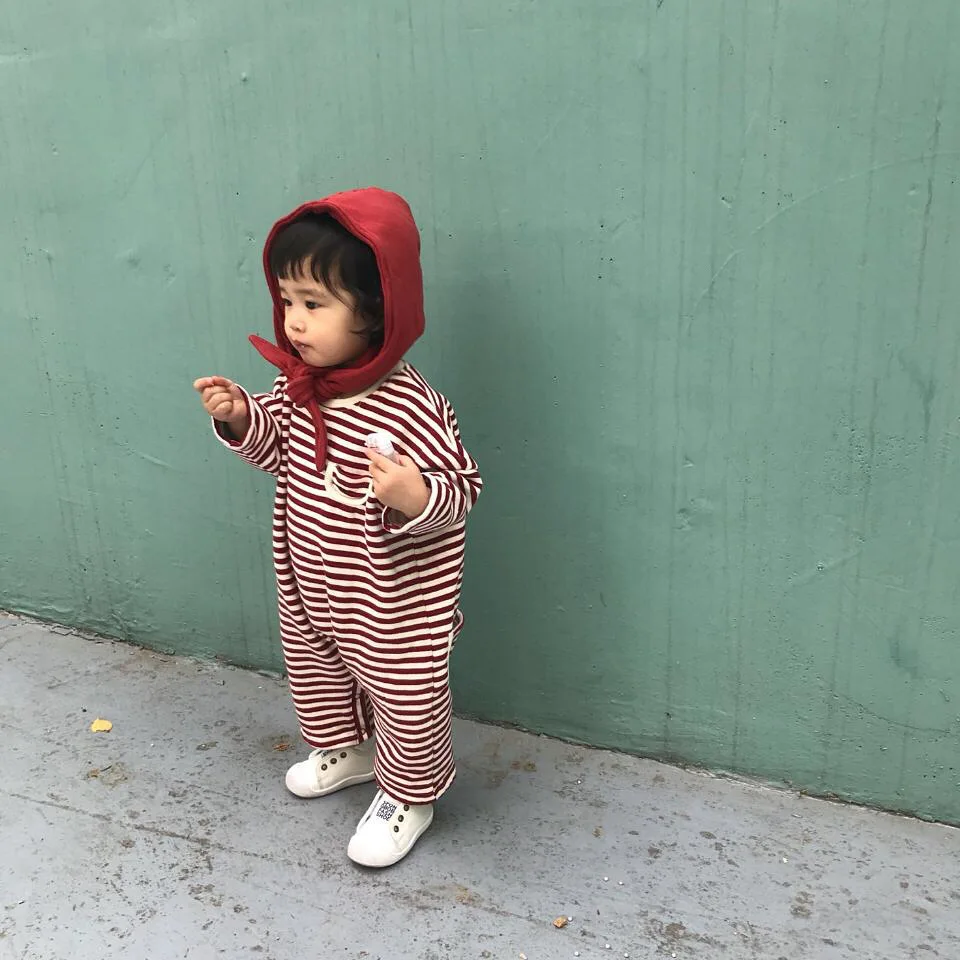 Новый корейский полосатый комбинезон с длинными рукавами на осень и зиму 2021 года