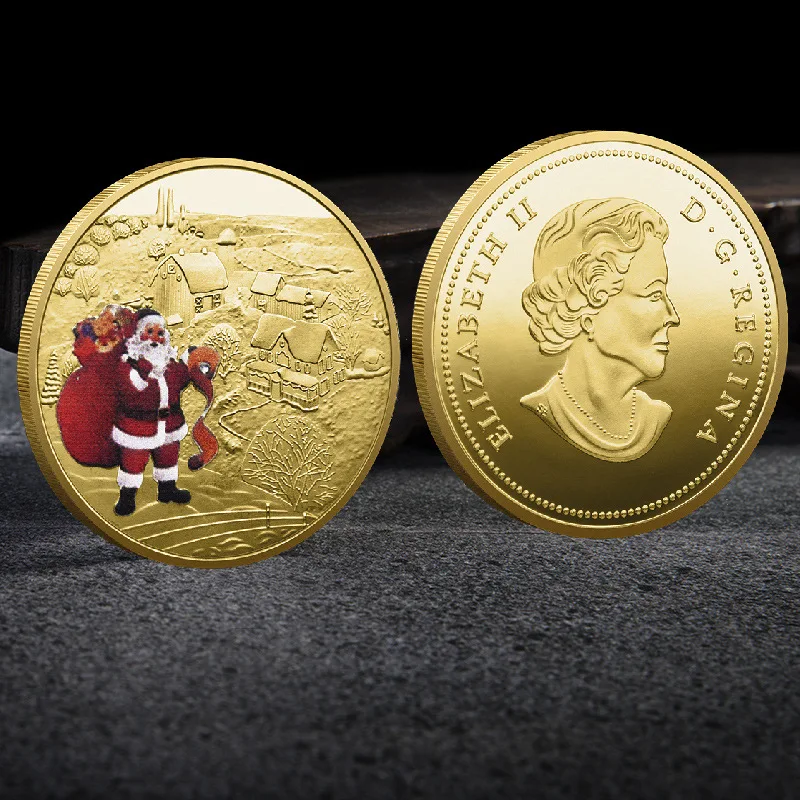 

Merry Christmas Color Christmas Day Christmas Tree Painted Christmas Coin Santa Claus Elizabeth Commemorative Coins Collectibles