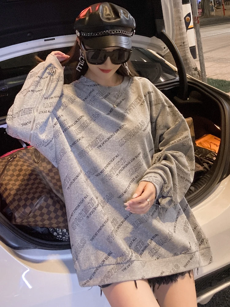 

New Elegant Fashion Women Spring Autumn Zipper Hole Leopard Print Sweatshirt Loose Mid-length Long Sleeve Top Hoodies