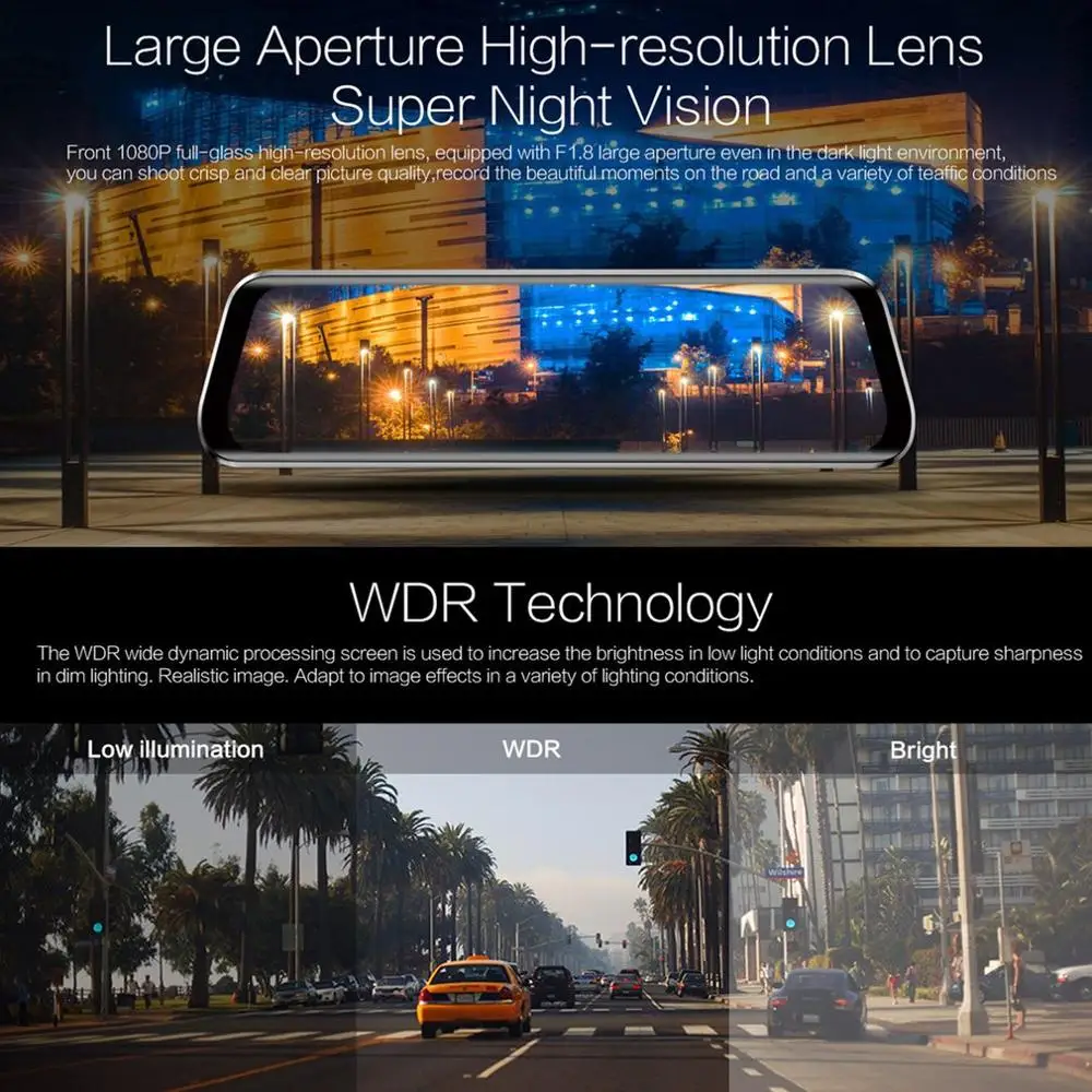 T12+ 9.66 inch Touch Screen DVR Car Camera Dual Lens Dash Cam Driving Recorder Night Vision DVR