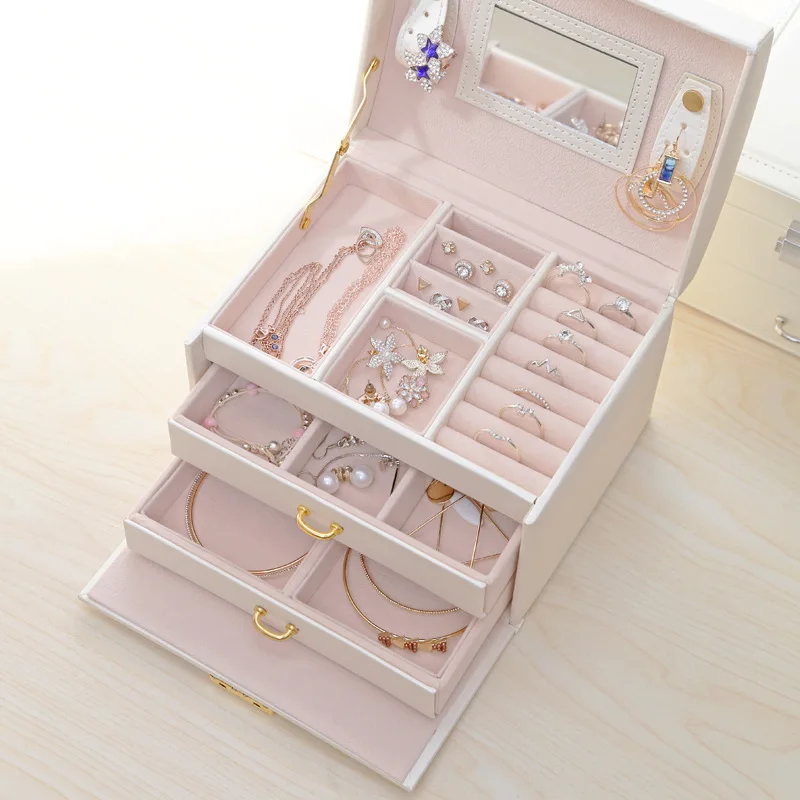 

Jewelry Organizer Cosmetic Storage Box Princess-style Jewelry Box Leather Jewelry Box Jewel Birthday Gift Wedding Gift Box