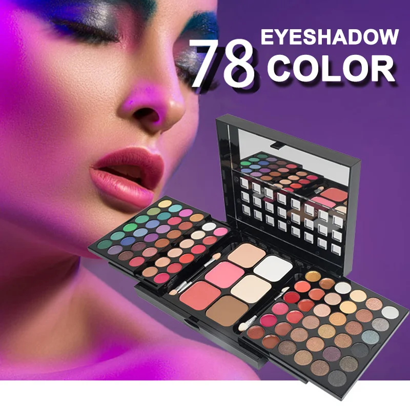 

Fashion 78 Colors profissional Cosmetic Palette beauty Kit Eyeshadow Lip Gloss Palette Blusher