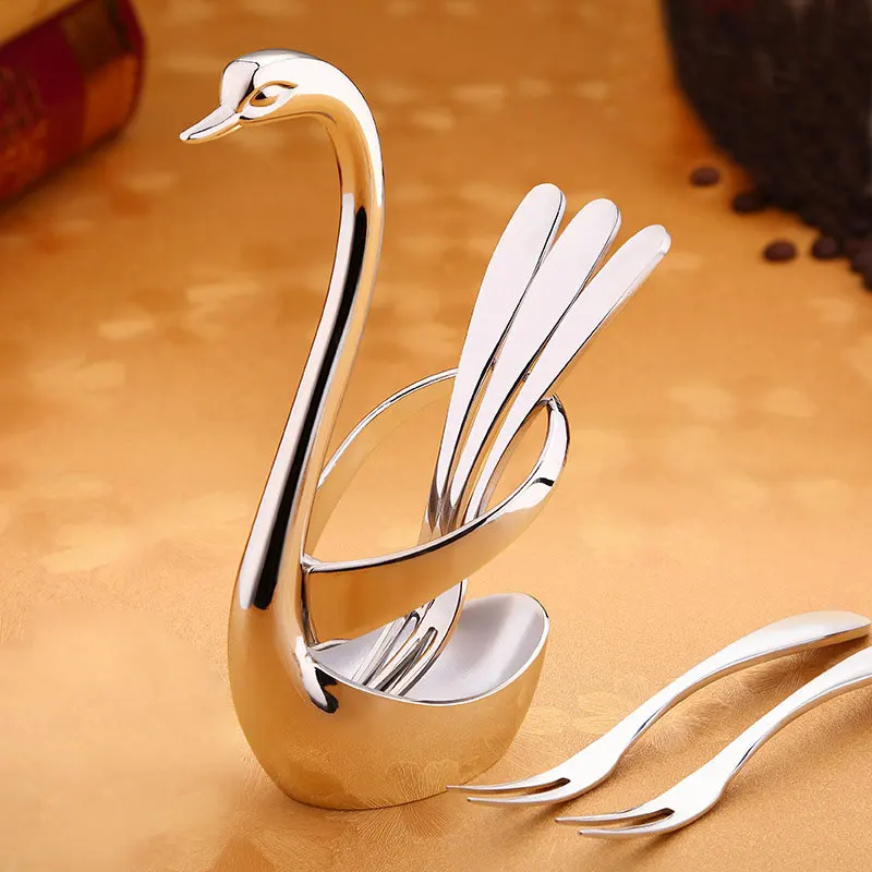 airbell stainless steel cutlery spoon fork holder dinnerware swan fruit base salad coffee flatware tableware kitchen gadget sets free global shipping