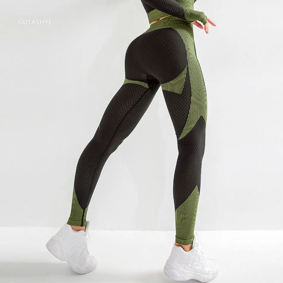 pants black GUTASHYE, женский костюм для фитнеса, бесшовный, для йоги, набор для тренировок, для спортзала, пуш-ап, бесшовный, с длинным рукавом, укороченный топ, женские леггинсы для фитнеса - Цвет: pants black