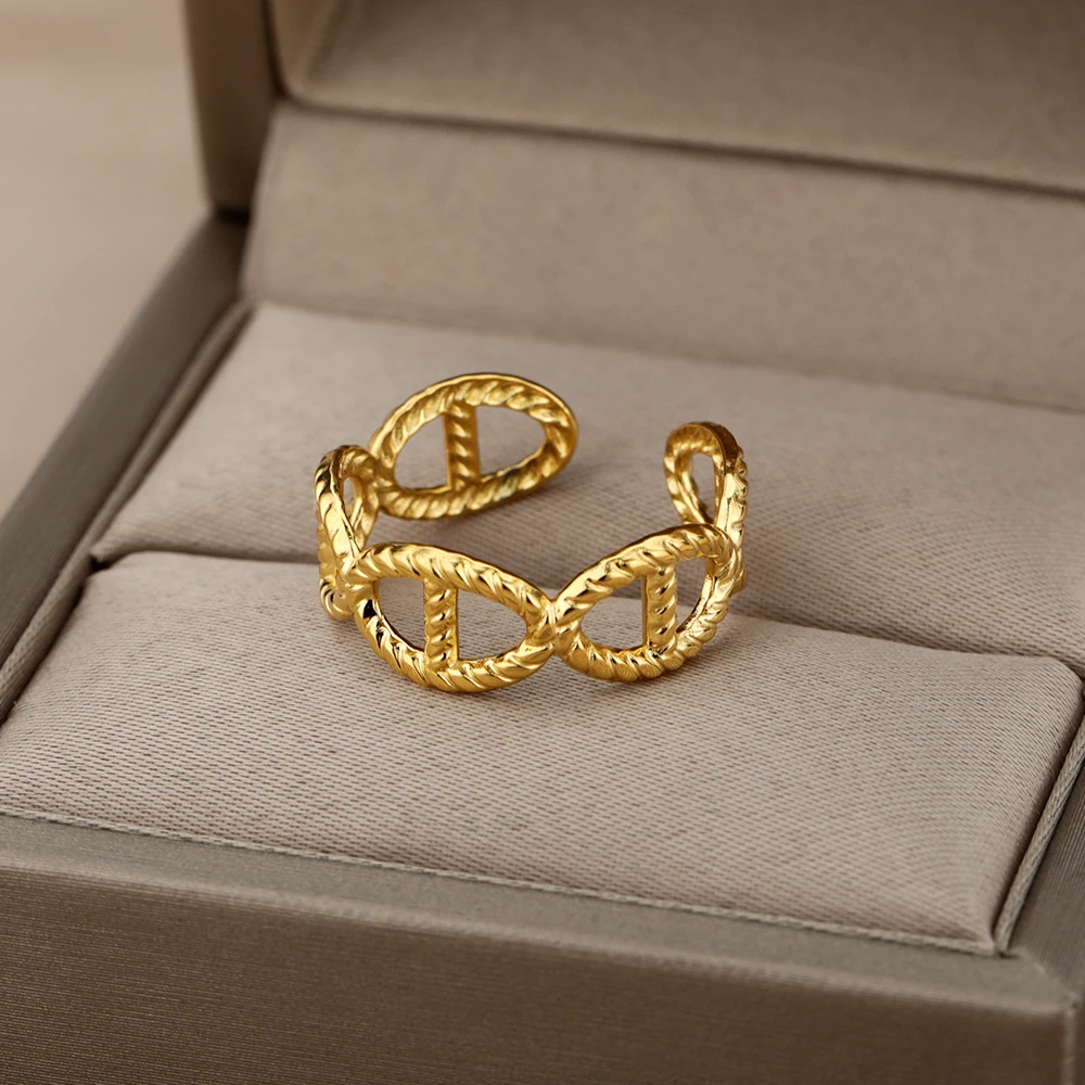 

Vintage Spiral Open Rings For Women Stainless Steel Gold Adjustable Wedding Female Ring Gothic Accessories Jewelry Gift Bijoux