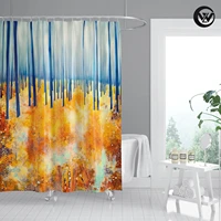 washable autumn scene oil painting style shower curtain waterproof printed forest landscape polyester bathroom curtain