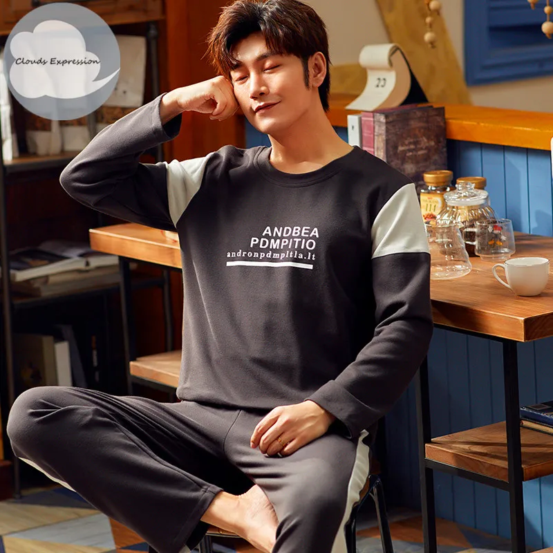

Cartoon Pajama Sets Casual Lounge Suits Pyjamas Plus Size 3XL Pijama Brand Autumn Men's Cotton Pajamas Letter Striped Sleepwear