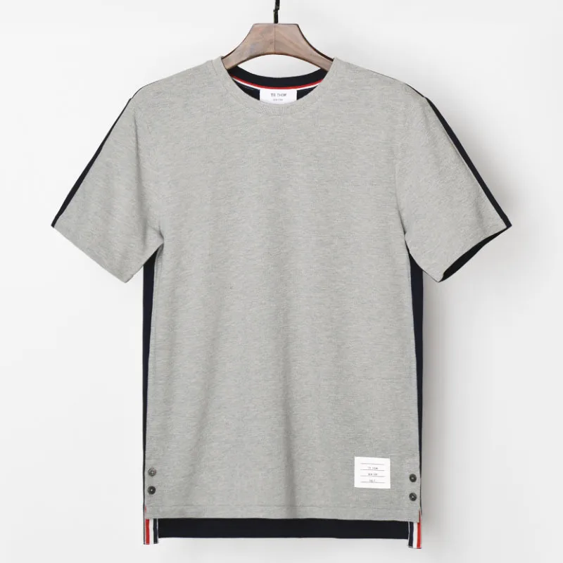 

2021 TB THOM men's contrast color o-neck short sleeve panelled summer causal tees men cotton fashion t-shirts youth