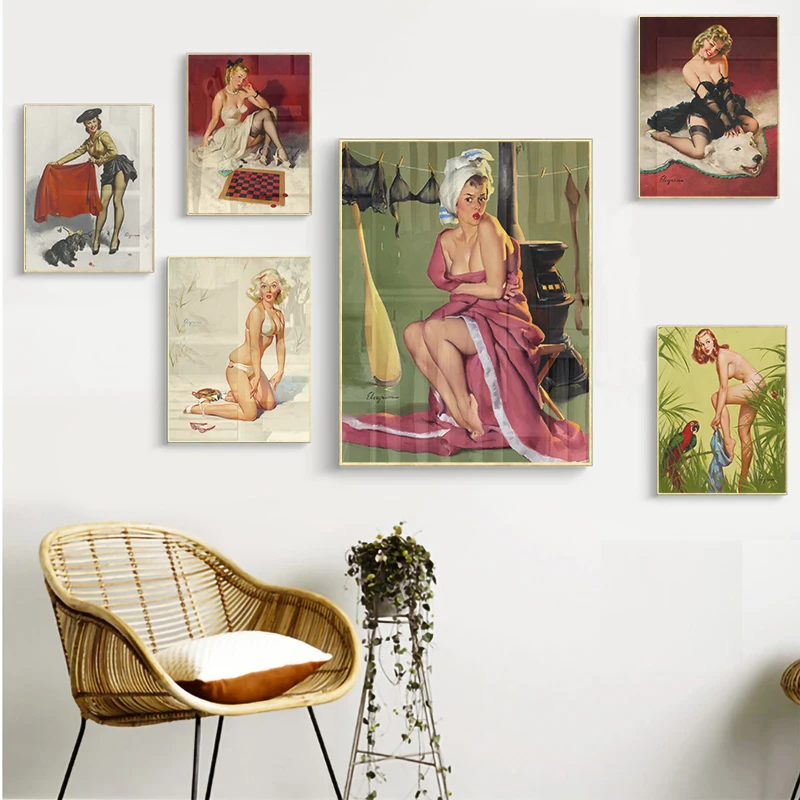 Пикантная обувь в стиле пин-ап Плакаты для девочек и принтом Винтаж Wall Art Холст
