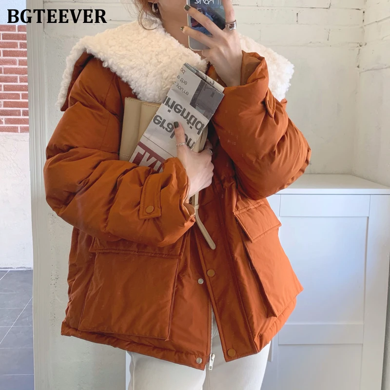 

BGTEEVER Thicken Loose Warm Ladies Parkas Jackets 2021 Winter Long Sleeve Zippers Single-breasted Casual Women Down Coats