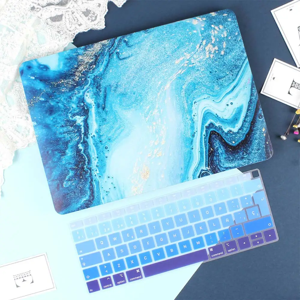 Прорезиненный матовый чехол для ноутбука Macbook Air 13 Mac Book retina Pro 13 1" Touch bar A1989 A1990+ чехол для клавиатуры - Цвет: Dark blue marble