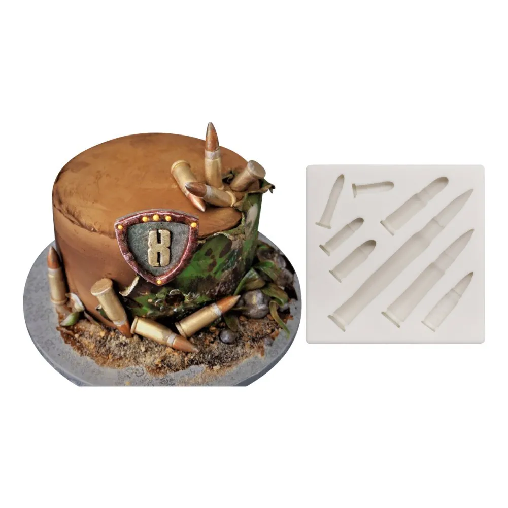 

4 Styles Guns And Bullets Silicone Fondant Resin Sugarcraft Aroma Stone Ornaments Mold For Pastry Cup Cake Decorating
