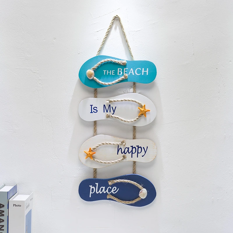 

2020 New Stylish Retro Beach Style Quadruplet Slippers Hanging Ornament Letter Print Creative Household Pendant Decoration