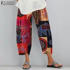 Брюки ZANZEA женские укороченные в стиле оверсайз, длинные штаны с винтажным принтом, брюки-султанки с эластичным поясом, повседневные штаны-палаццо, на лето