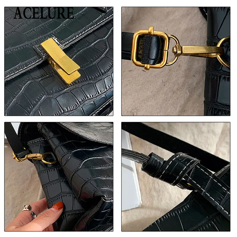 

ACELURE Fashoin Solid Color Shoulder Crossbody Bags Alligator PU Leatehr Small Handbags for Women Messenger Bags Ladies Flap