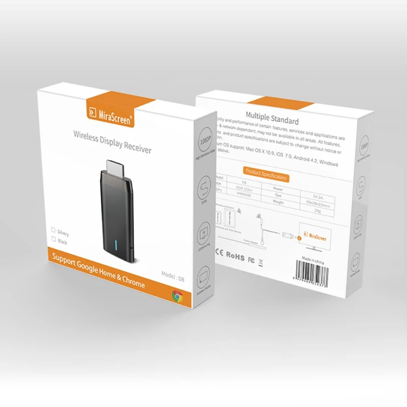 

Mirascreen D8 Wifi 2.4G/5G Display TV Dongle 1080P Miracast Airplay Dlna Mirroring To HDTV adapter For iPhone Android Cromecast