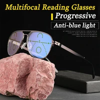 titanium alloy anti blue progressive multifocal reading glasses smart zoom glasses men bifocal far near presbyopic glasses 1 3 5