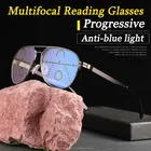 Мультифокальные очки для чтения мужские, из титанового сплава, с защитой от синего спектра, бифокальные, близорукие к дальнозоркости, 1-3,5