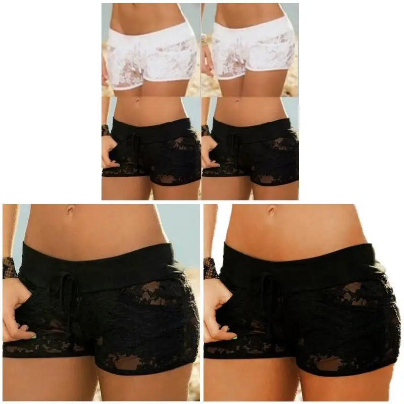 

2pcs Women Ladies Hollow Out Lace Swim Shorts Pants Beach Shorts Summer Swimming Pool QW
