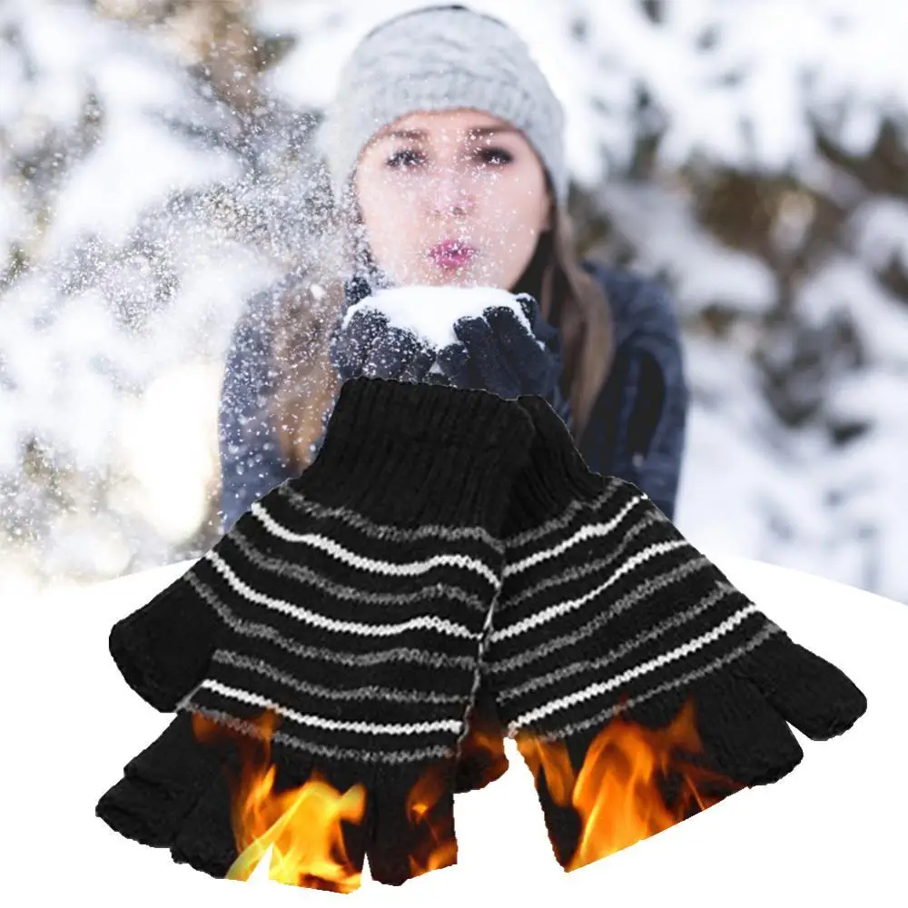 

45% Discounts Hot! Stripe Winter USB Electric Heating Soft Warm Unisex Half Finger Knitted Gloves