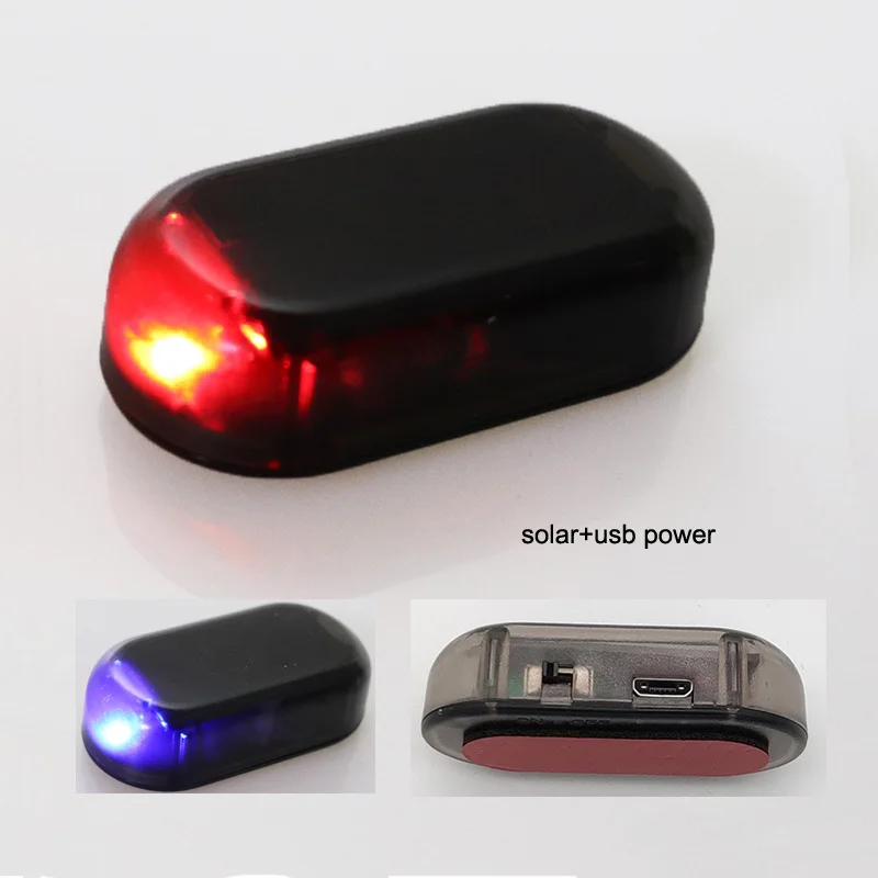 Солнечная USB Мощность автосигнализации светильник Анти-кражи Предупреждение мигающий поддельные Автомобильный светодиодный светильник вспышки мигает при красные, синие новое обновление