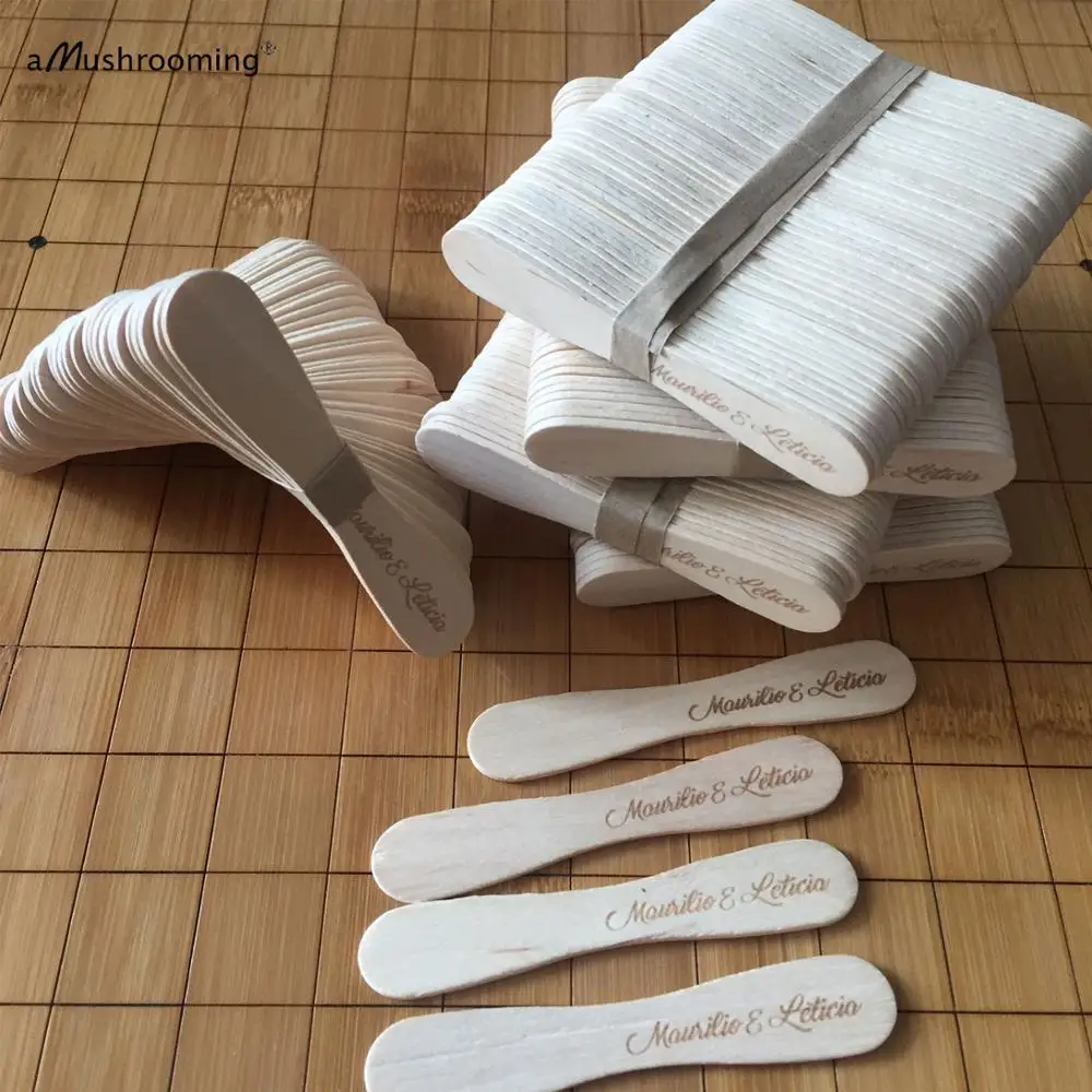 Деревянная плоская ложка для мороженого с лазерной гравировкой по